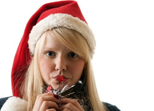 在Santa的一個(gè)美麗的年輕金發(fā)女郎