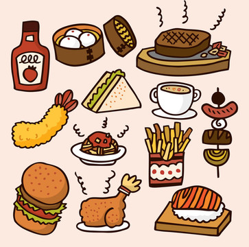 可愛的卡通食品