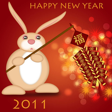 春節(jié)快樂2011兔抱鞭炮