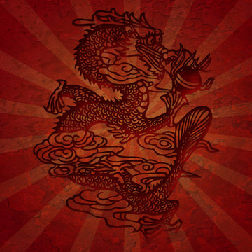 Grunge紋理剪紙亞洲龍