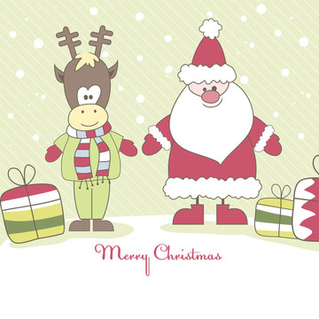 Santa；Reindeer和禮物。插畫