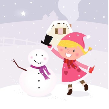 可愛的女孩做雪人
