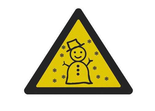 照片逼真的雪警告標(biāo)志；孤立的白色