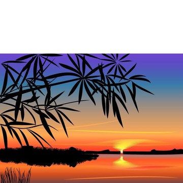 向量美麗的日落湖