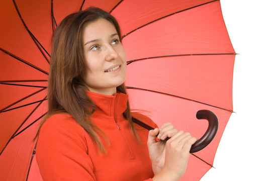 帶雨傘的年輕女孩