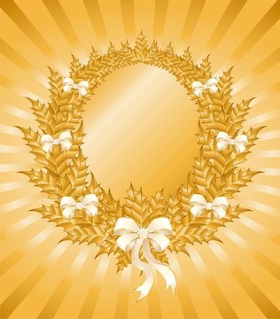白色的弓上的金色花環(huán)