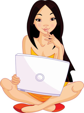 年輕的亞洲女人坐在實(shí)