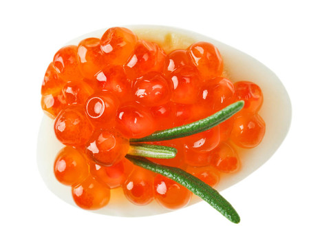 紅魚子醬CANape鵪鶉蛋和迷迭香小枝