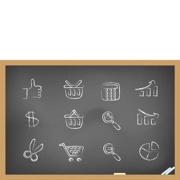 黑板上的購(gòu)物圖標(biāo)
