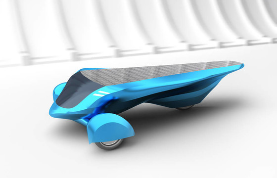 未來(lái)太陽(yáng)能概念車。3D渲染