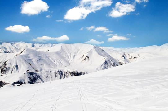 在冬天的雪下的高山
