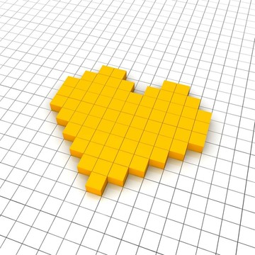 網(wǎng)格中的心臟3D圖標(biāo)。渲染圖。
