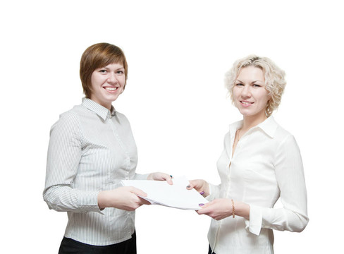 兩微笑businesswomans控股文件