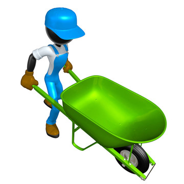 工人用手推車