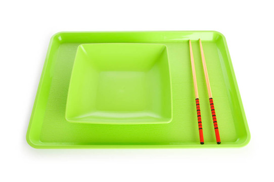 亞洲食品概念與板和筷子