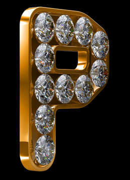 黃金鑲嵌鉆石的字母P