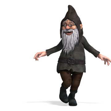 可愛(ài)和有趣的卡通花園gnome.3d裁剪路徑和陰影的白色渲染