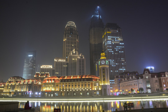 天津海河夜景建筑