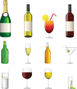 非常詳細(xì)的圖標(biāo)收集不同的酒精飲料