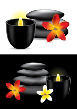 溫泉石；花和蠟燭