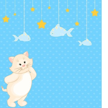 卡通小貓和魚