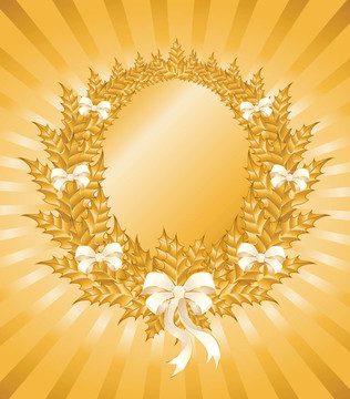 白色的弓上的金色花環(huán)