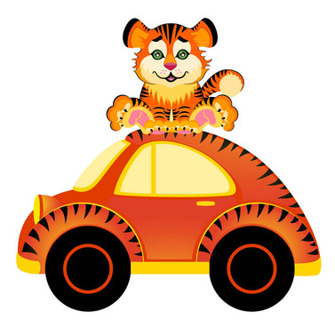 卡通車和老虎