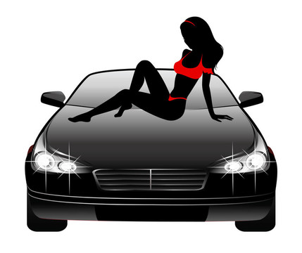 魅力女孩坐在車上