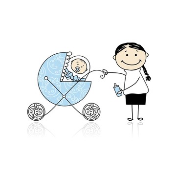 母親與嬰兒車散步