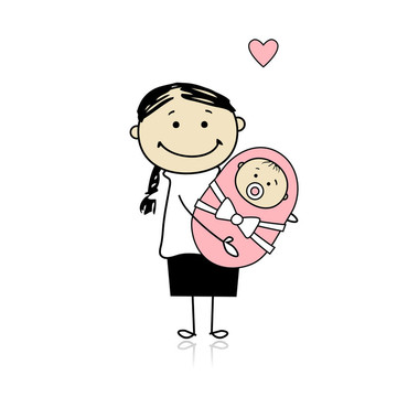 快樂的母親微笑著新生的嬰兒