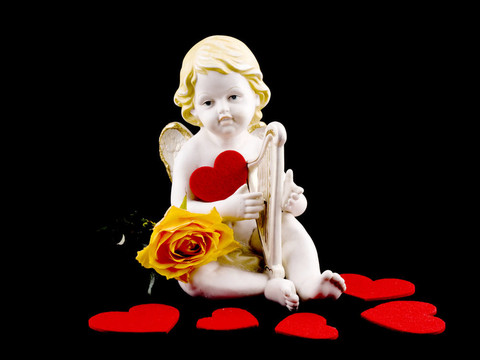 Ceramic cupid與心和茶玫瑰黑色
