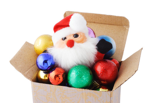 在禮品盒Santa和裝飾的小玩意