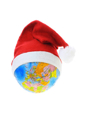 世界在Santa的紅色帽子