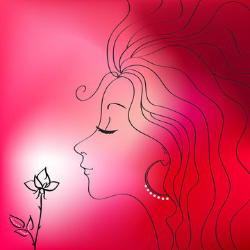 美麗的女人與花的剪影