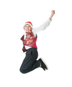 可愛(ài)的孩子與Santa帽子孤立在白色背景