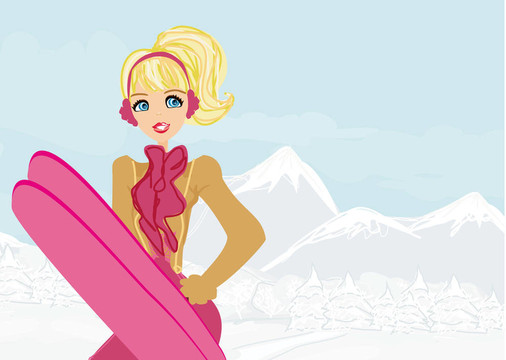 金發(fā)女孩與滑雪板