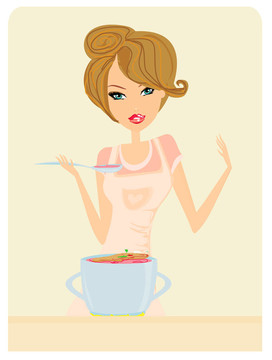 美麗的淑女烹飪湯