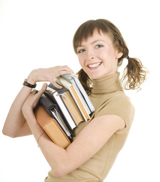 帶著一堆書的女孩