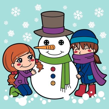 女孩們堆雪人