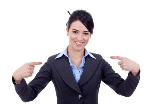商業(yè)女人指著自己