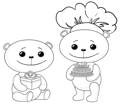 泰迪熊蛋糕和禮品盒；輪廓