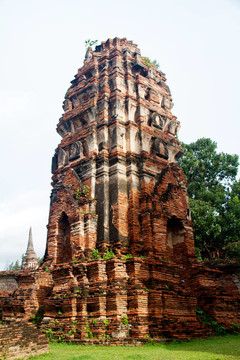 在Wat chaiwattanaram寺塔；Ayutthaya；泰國