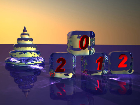 金字塔作為新年的毛皮樹和冰塊。圖2012。3D渲染