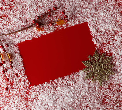 圣誕紅背景白色雪花邊框