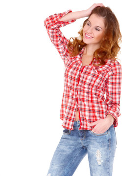 可愛的年輕女人在休閑服裝