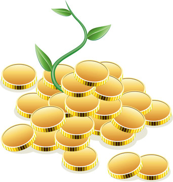 向量金硬幣與綠色植物