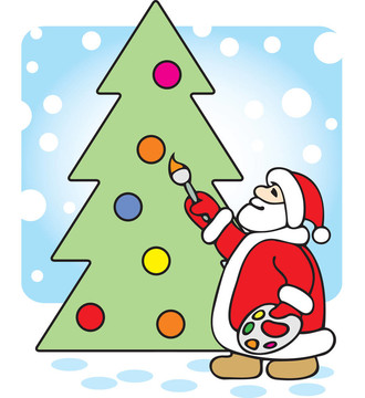 Santa畫一棵圣誕樹。插畫。