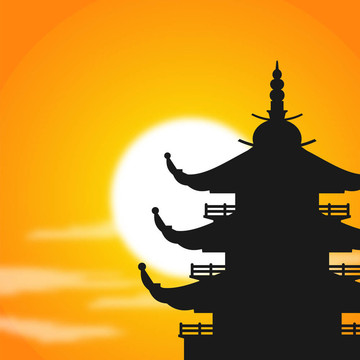 黃昏的Pagoda Silhouette