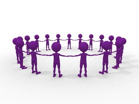 許多3D人類攜手在一個(gè)圓圈里