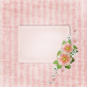 复古卡和粉红色的锦葵